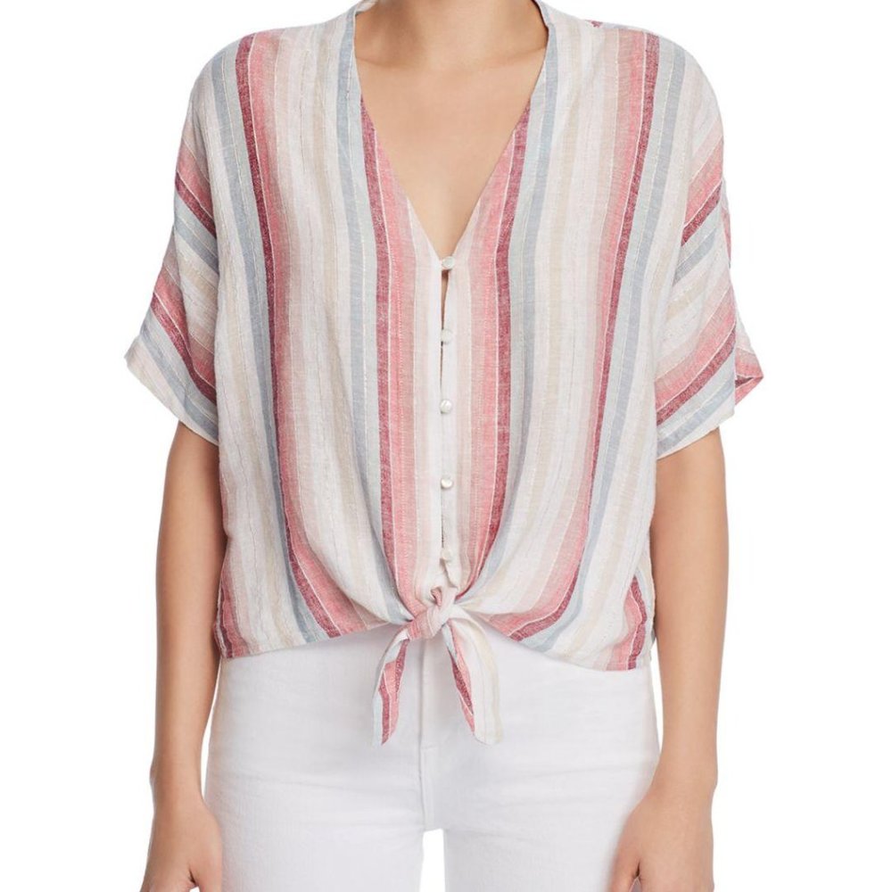 Rails Thea Tie Hem Shirt in Tropic Stripe Sz L